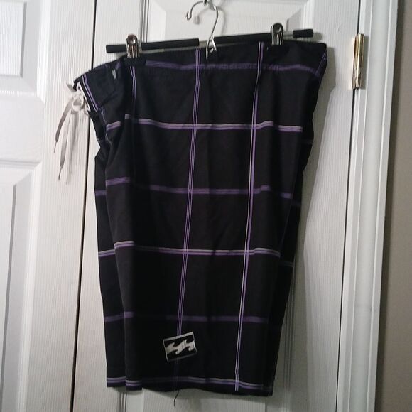 Billabong Mens Board Shorts Swim Trunk Black Purple Check Plaid Drawstring Sz 36 - Picture 6 of 11